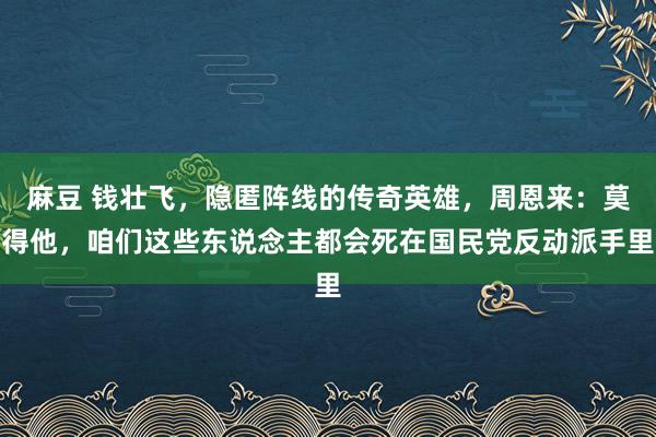 麻豆 钱壮飞，隐匿阵线的传奇英雄，周恩来：莫得他，咱们这些东说念主都会死在国民党反动派手里