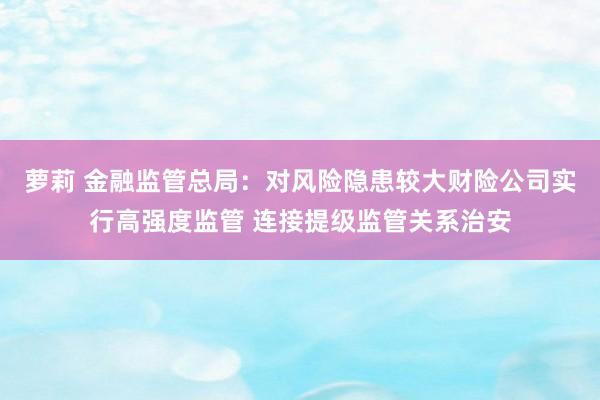 萝莉 金融监管总局：对风险隐患较大财险公司实行高强度监管 连接提级监管关系治安