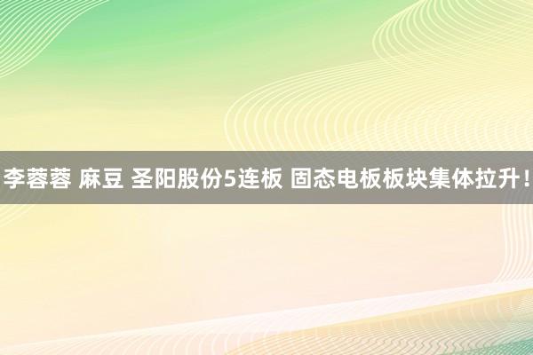 李蓉蓉 麻豆 圣阳股份5连板 固态电板板块集体拉升！