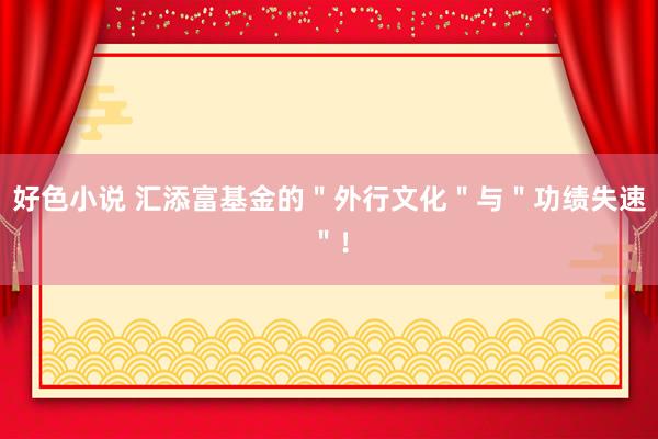 好色小说 汇添富基金的＂外行文化＂与＂功绩失速＂！