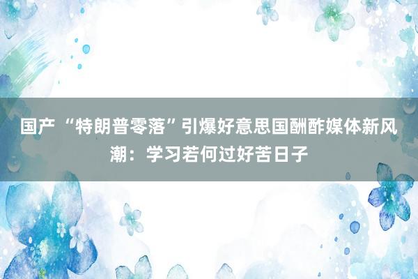 国产 “特朗普零落”引爆好意思国酬酢媒体新风潮：学习若何过好苦日子